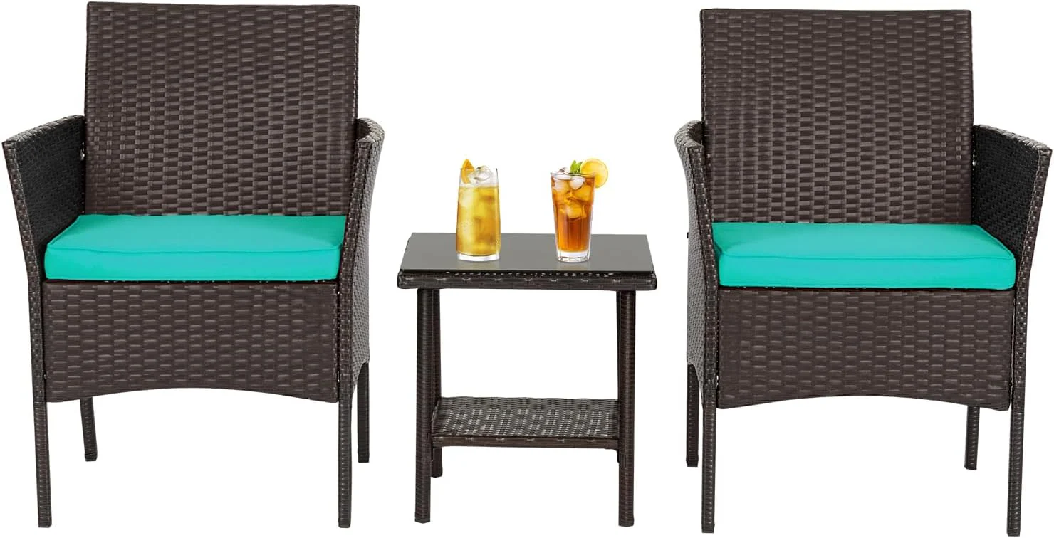 FDW | 4-Piece Patio Furniture Set | Black | Outdoor Wicker Furniture with Coffee Table | Modern Rattan Chairs Conversation Set | Outdoor Seating | Weather-Resistant | for Porch, Garden, Lawn