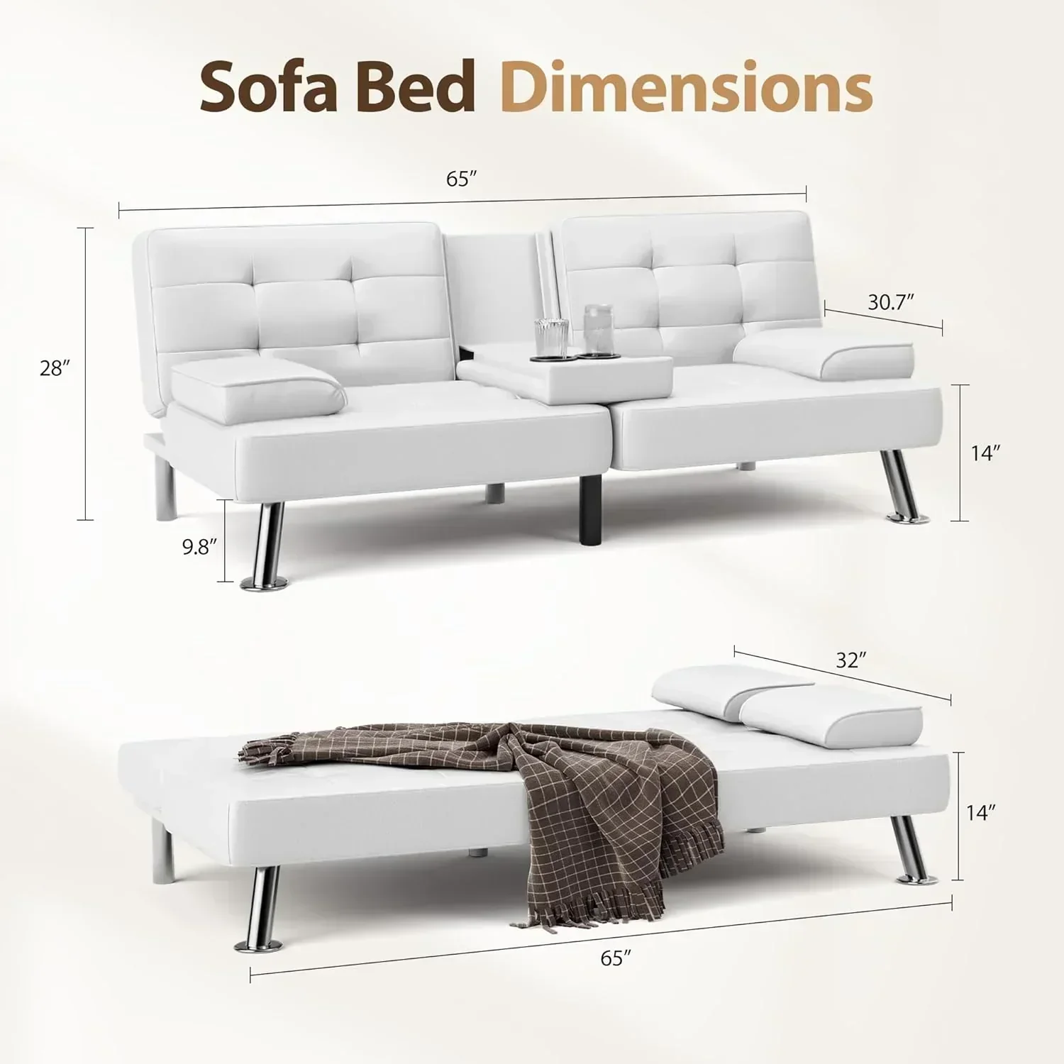 Shahoo Convertible Folding Futon Sofa Bed Sleeper Couch for Living Room Faux Leather